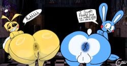 1female 1male asshole asshole_peek big_ass big_butt bonnie_(fnaf) buttcheeks chica_(fnaf) female femboy fnaf fnaf2 huge_ass huge_butt kenxwhack pussy robot