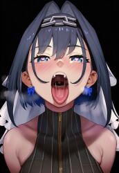 blonde_hair blue_eyes blush cum_target heart-shaped_pupils hololive open_mouth ouro_kronii saliva tongue tongue_out