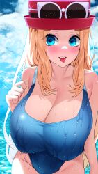 alternate_breast_size big_breasts blonde_hair busty cleavage curves curvy_body curvy_female curvy_figure horny latex_leotard long_hair looking_at_viewer pokemon pokemon_xy seductive_eyes seductive_face seductive_look serena_(pokemon) serena_(pokemon_games) sumisumii voluptuous voluptuous_female wet_clothes