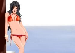 1girls alexpetrow bikini black_hair bracelet breasts cleavage female female_only kurenai_yuhi long_hair looking_at_viewer midriff milf nail_polish naruto naruto_(series) naruto_shippuden pelvic_curtain red_eyes revealing_swimsuit skimpy skimpy_bikini solo solo_focus standing swimsuit yuuhi_kurenai