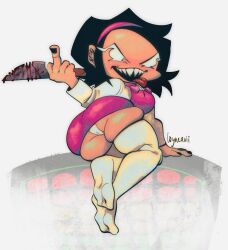 asian_female ass big_ass clothed female female_only friday_night_funkin knife loyneavii middle_finger nene_(newgrounds) newgrounds pico's_school socks tagme white_eyes