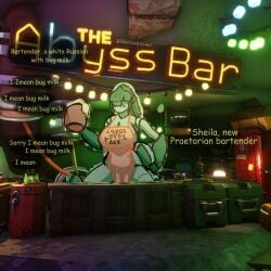 3d abyss_bar anthro anthrofied barmaid deep_rock_galactic ghost_ship_games i_mean_breast_milk in-game_background insectoid insects meme nightmare_waifu video_games