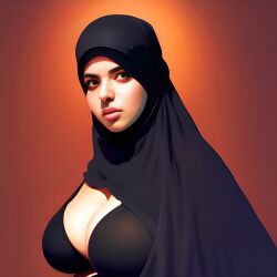 1girls ai_generated artist_request big_lips breasts busty character_request cleavage copyright_request female hijab large_breasts looking_at_viewer muslim plump_lips solo stable_diffusion
