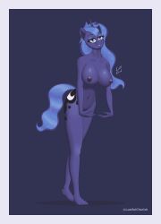 absurd_res anthro big_breasts blue_border border breasts digital_media_(artwork) equid equine female friendship_is_magic hasbro hi_res horn looking_up lustfulcherish mammal my_little_pony princess_luna_(mlp) simple_background smile solo unicorn