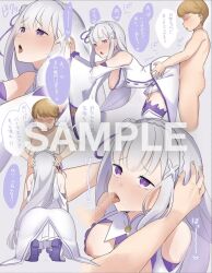 age_difference ahe_gao ahegao bent_over big_breasts blowjob blush boy commanding creampie cum_drip cum_in_pussy demanding_blowjob doggy_style dominant_male domination dressed elf elf_ears elf_female elf_girl emilia_(re:zero) flower_in_hair flower_ornament fully_clothed fully_clothed_female hair_ornament half-elf height_difference holding_head holding_hips irresponsible_creampie kneeling licking_penis light-skinned_female light_skin long_hair naked_male nipple_slip ordering penis_lick penis_licking pointy_ears purple_eyes re:zero_kara_hajimeru_isekai_seikatsu sex_from_behind silver_hair skirt small_dom_big_sub smaller_male submissive submissive_female thighhigh_boots translated very_long_hair watermark white_hair