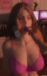 3d bra breasts dildo dildo_in_mouth disembodied_hand disembodied_hands elden_ring fromsoftware holding_face large_breasts looking_at_another melina_(elden_ring) one_eye_closed one_eye_open pink_bra sex_toy tyryndyika yellow_eyes