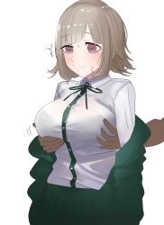 blush breasts danganronpa danganronpa_2:_goodbye_despair embarrassed groping groping_breasts groping_from_behind hito_ni_tachi large_breasts nanami_chiaki smooth_skin super_danganronpa_2