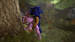 1boy 1futa 3d anal anal_sex anthro bent_over blaze_the_cat forest forest_background forest_sex futanari male_on_futa sonic_(series) sonic_the_hedgehog sonicthebitch standing tagme