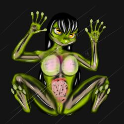 amphibian amphibian_humanoid animal_humanoid anthro female frog frog_humanoid glass glass_frog hi_res humanoid organs solo thed4rk1ord translucent translucent_body uterus