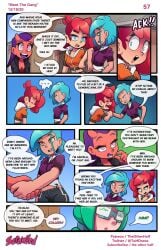 asipelli_(the_other_half) atti_(the_other_half) bare_midriff blue_eyes colleen_(the_other_half) comic demon_girl english_text female green_hair horns nera_(the_other_half) page_57 patreon_username purple_hair red_hair scrawled speech_bubble tagme text the_other_half twitter_username