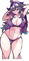 1girls 2022 armpits arms_up bra breasts enpe female female_only hex_maniac hips huge_breasts light-skinned_female light_skin long_hair looking_at_viewer messy_hair nintendo panties pokemon pokemon_xy purple_bra purple_eyes purple_hair purple_panties slim_waist smile thick_thighs thighs very_long_hair wide_hips