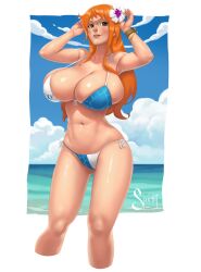 1girls 2022 absurd_res almost_naked bikini female female_only ginger half_naked huge_breasts light-skinned_female light_skin midriff nami navel one_piece one_piece_film_gold overflowing_breasts post-timeskip post_timeskip red_hair shounen_jump solo sparky.girlsart tagme