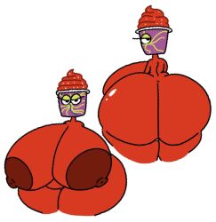 animate_inanimate ass big_ass big_breasts big_thighs breasts eyes huge_ass huge_breasts looking_back no_mouth object_head red_nipples red_skin slurpee tagme theslashfive thick_thighs