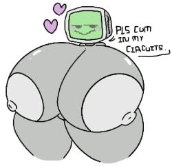 animate_inanimate anthro big_breasts big_nipples blush breasts computer dialogue face female gray_nipples grey_skin heart huge_breasts huge_thighs object_head smug tagme theslashfive thick_thighs thighs