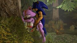 1boy 1futa 3d anal anal_sex anthro bent_over blaze_the_cat forest forest_background forest_sex futanari male_on_futa sonic_(series) sonic_the_hedgehog sonicthebitch standing tagme