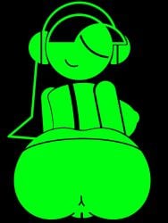 back_view backboob big_ass cap dj_exit_(minus8) exposed_anus exposed_pussy eyeless_female faceless_female green_body green_skin headphones huge_ass looking_at_viewer no_outlines presenting_anus presenting_pussy unknown_artist