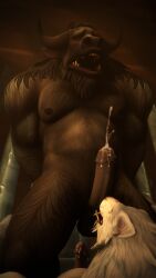 2021 3d 3d_(artwork) 4k 9:16 absurd_res anthro archmage-rykarr black_body black_fur black_horn blizzard_entertainment bodily_fluids bovid bovine canid canine canis cum cumshot digital_media_(artwork) duo ejaculation erection facial_hair fur genital_fluids genitals hands_behind_back hi_res horn humanoid_genitalia humanoid_penis looking_pleasured male male/male mammal nipples nude open_mouth orgasm orgasm_face pecs penis sex tauren teeth video_games warcraft watermark were werecanid werecanine werewolf white_body white_fur wolf worgen world_of_warcraft