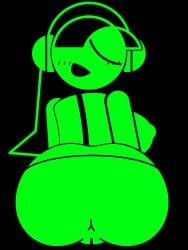 back_view backboob big_ass blush blush_lines cap dj_exit_(minus8) erect_nipples exposed_anus exposed_pussy eyeless_female faceless_female green_body green_skin headphones huge_ass looking_at_viewer looking_back nipples_visible_through_clothing no_outlines unknown_artist