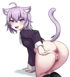 1girls all_fours animal_ears anus ass bent_over big_ass big_butt blush bottomless cat_ears cat_tail dako dakosito eye_contact female hololive hololive_gamers hololive_japan humanoid light_skin looking_at_viewer nekomata_okayu no_panties pubic_hair purple_eyes purple_hair pussy smile solo solo_female spread_anus spread_ass tail taill thick_thighs thighs virtual_youtuber