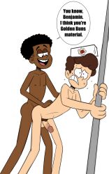 2boys african african_male anal anal_sex andre_(the_loud_house) benny_stein blush boner brown_hair caucasian caucasian_male closed_eyes completely_nude dark-skinned_male dark_brown_hair dark_skin erect_penis erect_while_penetrated erection gay gay_sex hard_on knullmannen male male_only melanin naked nude penis pole standing sweatdrop teen_boy testicles text the_loud_house yaoi