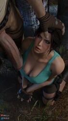 1boy 1girls 3d big_penis black_hair blender_(software) cleavage cock_worship female huge_cock lara_croft lara_croft_(survivor) large_breasts large_penis light-skinned_male male penis rape red_lj straight tied_hair tomb_raider tomb_raider_(survivor) unseen_male_face