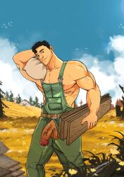 beefy clark_kent daddy dc dc_comics farm farmer flaccid flaccid_penis hanamuransfw kal-el kryptonian looking_at_viewer male male_only manly muscles muscular muscular_male naked_overalls overalls precum precum_drip superman uncut veiny_penis worker