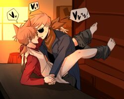 2boys anal background bites brown_hair cowboy eddsworld feet gay gay_domination horns jacket legs_up male male_only male_penetrated multiple_boys pants patch ponytail sex table table_sex tom_(eddsworld) tongue_out tord_(eddsworld) window