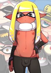 1boy aikawa_arika bike_shorts bulge crossdressing eye_contact femboy girly gloves humanoid inkling inkling_boy looking_at_viewer male male_only nintendo pointy_ears shorts small_penis solo spandex_shorts splatoon splatoon_(series) splatoon_3 standing tentacle_hair trap