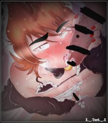 1boy 2boys bed big_penis blowjob brown_hair censored cum cumming eddsworld gay_sex legs looking_at_viewer maid_headdress male male_only nipple pants penis penis_piercing piercing semen sex tagme tom_(eddsworld) tord_(eddsworld) yaoi