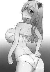 big_breasts bikini black_and_white breasts collar daebom kv2(daebom) looking_back smile smiling tagme war_thunder