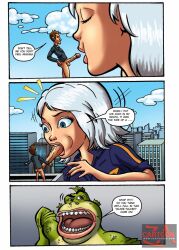 1girls bottomless broken_english cartoonza.com comic comic_page derek_dietl dreamworks english_text female flashback giantess giantess_fellatio ginormica male marcelo_salaza monsters_vs_aliens penis penis_growth penis_in_mouth penis_out speech_bubble story surprised surprised_expression susan_murphy testicles the_missing_link