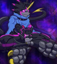 anthro balls bandai_namco digimon digimon_(species) digimon_ghost_game feet gammamon genitals gulusgammamon hi_res knot male pawpads paws pawzzhky penis slim solo