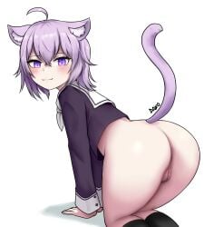 1girls all_fours animal_ears ass bent_over big_ass big_butt blush bottomless cat_ears cat_tail dako dakosito eye_contact female hololive hololive_gamers hololive_japan humanoid light_skin looking_at_viewer nekomata_okayu no_panties pubic_hair purple_eyes purple_hair pussy smile solo solo_female tail taill thick_thighs thighs virtual_youtuber