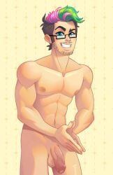 1boy abs big_penis blush_blush flaccid foreskin game_cg gamer gay glasses hands huge_cock ichiban_(blush_blush) male muscles muscular muscular_male pecs penis sad_panda_studios smirk solo stubble thick_penis thick_thighs veiny_penis