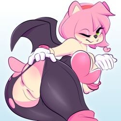 1:1 1girls 2020 5_fingers amberpendant amy_rose amy_the_bat anthro anus ass biped breasts butt clothed clothing cosplay digital_media_(artwork) eulipotyphlan female fingers fur genitals green_eyes hair hand_on_butt hand_on_own_butt heart hedgehog hi_res looking_at_viewer mammal one_eye_closed pink_body pink_fur pink_hair pussy rouge_the_bat_(cosplay) sega shaded solo sonic_(series) sonic_the_hedgehog_(series) tan_body tan_fur torn_clothing wings wink winking_at_viewer