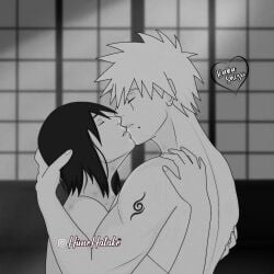 1boy1girl arm_tattoo closed_eyes couple hatake_kakashi himehatake imminent_kiss implied_sex indoors long_hair male/female mole mole_under_mouth monochrome naked naruto naruto_(series) naruto_shippuden romantic romantic_couple scar scar_across_eye scratch_marks scratches shizune short_hair sliding_doors spiky_hair straight tattoo unmasked upper_body