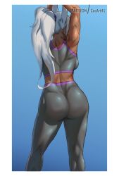 ass ass_expansion beach dark-skinned_female dark_skin fit fit_female fitness long_hair miruko muscular muscular_female my_hero_academia rumi_usagiyama white_hair yoga_pants zacart41