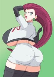 1girls alternate_version_available ass_in_dress big_ass female female_only huge_breasts hyper hyper_breasts jessie_(pokemon) pokemon solo tight_clothing tight_skirt toshiso