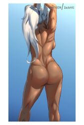 ass ass_expansion beach dark-skinned_female dark_skin fit fit_female fitness long_hair miruko muscular muscular_female my_hero_academia naked naked_female rumi_usagiyama white_hair zacart41