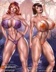 2girls abs alternate_body_type alternate_breast_size big_breasts boobs breasts brown_hair busty curvaceous curvy curvy_body curvy_female daphne_blake female female_focus female_only fingernails fingers hips huge_breasts large_breasts legs light-skinned_female light_skin lips mikamipinup multiple_girls scooby-doo short_hair thick_legs thick_thighs thighs velma_dinkley voluptuous wide_hips