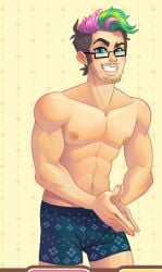 1boy abs blush_blush boxers game_cg gamer gay glasses ichiban_(blush_blush) male male_only markiplier muscles muscular muscular_male nipples pecs sad_panda_studios solo solo_male stubble topless topless_male underwear