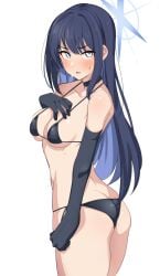 1girls arius_satellite_school_student arius_squad_(blue_archive) big_butt black_bikini_top black_gloves black_thong blue_archive bulge_through_clothing bulging_breasts curvaceous curvy_body curvy_female female female_only gloves light-skinned_female light_skin long_hair purple_hair saori_(blue_archive) seductive_eyes seductive_look seihekiog solo tagme voluptuous voluptuous_female