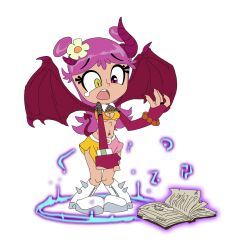 ami_onuki clothing corruption embarrassed female grunemslut hi_hi_puffy_amiyumi horns human pale_skin slutty_outfit summoning_circle tail transformation white_background wings