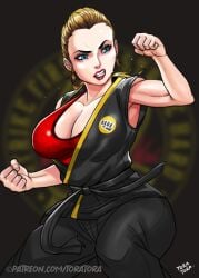 1girls 2022 artist_name big_breasts breasts cleavage cobra_kai female female_only large_breasts light-skinned_female light_skin makeup perky_breasts solo solo_female solo_focus sweat tora_tora tory_nichols