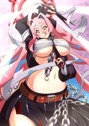 big_breasts closed_mouth eratoeir gangsta_girl_eratoeir_(x_dive) kotatuman_dash mega_man mega_man_x_dive mouth_closed pink_hair tagme tongue tongue_out underboob