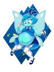 aquamarine_(steven_universe) belly_bulge belly_overhang blue_skin female gem_(species) gloves grunemslut pregnant ready_to_pop shortstack skindentation socks steven_universe sweatdrop wings