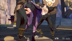 3d ass backside blonde_hair breasts defeated female fischl_(genshin_impact) genshin_impact hilichurls_(species) mr_mate parody partially_undressed rape raped scared shiny slave small_breasts solo_focus spread_legs sucking thighs torn_clothes upskirt watermark