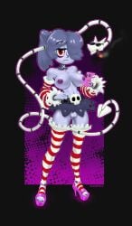 emotionless exposed_pussy grunemslut high_heels leviathan_(skullgirls) painted_nails pierced_nipples short_skirt skullgirls slutty_outfit squigly striped_legwear