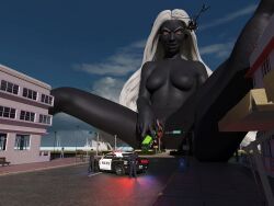 3d breasts car completely_nude dark_elf dark_skin dr.none drow giantess helicopter insertion naked nude nude_female police police_car red_eyes tagme white_hair