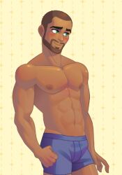 1boy abs beard blush blush_blush boxers dark-skinned_male dark_skin game_cg gay male muscular muscular_arms muscular_male pecs sad_panda_studios six_pack solo topless topless_male underwear william_(blush_blush)